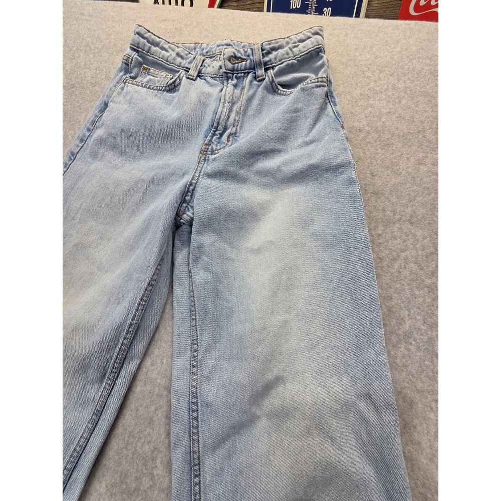 &Denim Wide Leg Ultra High Waist Light Wash Raw Hem Jeans Womens Size 2 - Picture 4 of 15